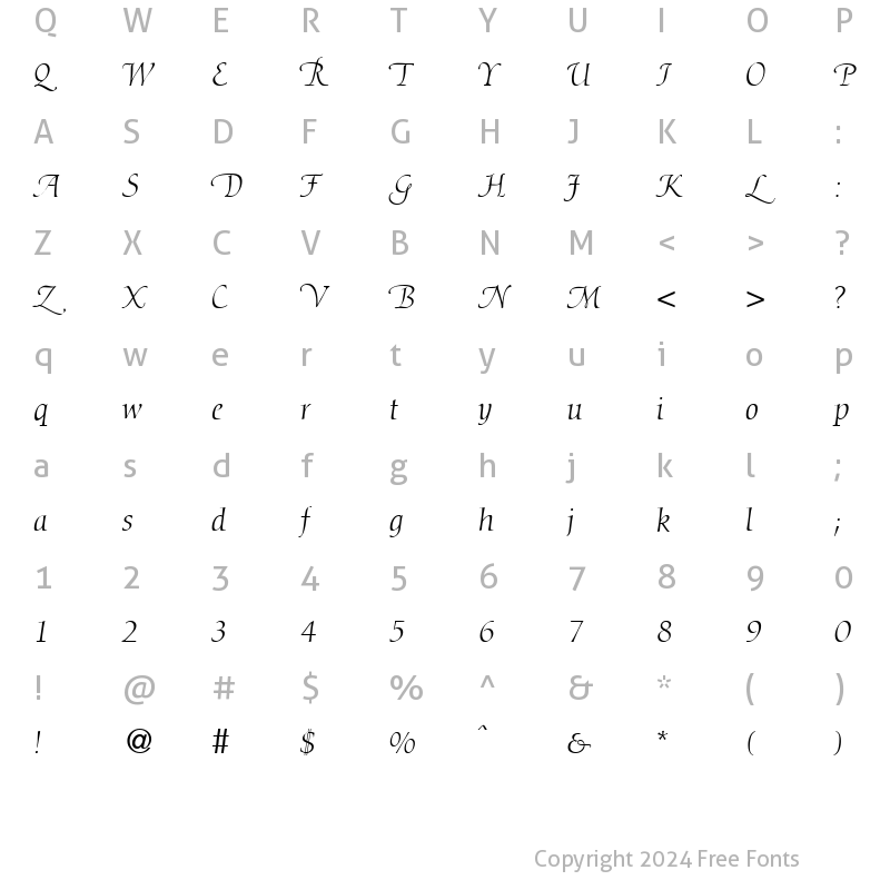 Character Map of DioscurSwash DB RegularItalic