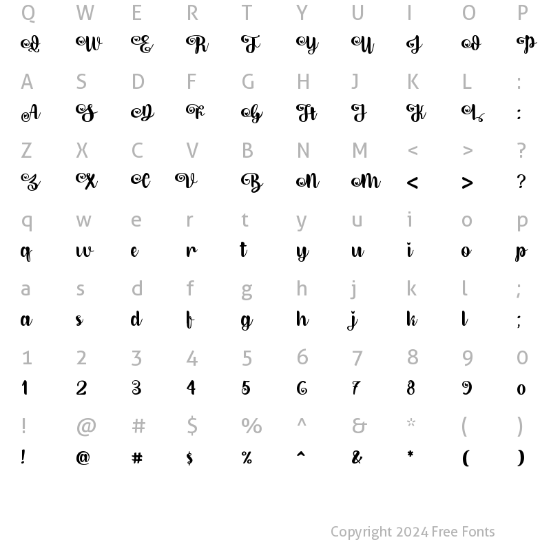 Character Map of Dirly Belly Regular