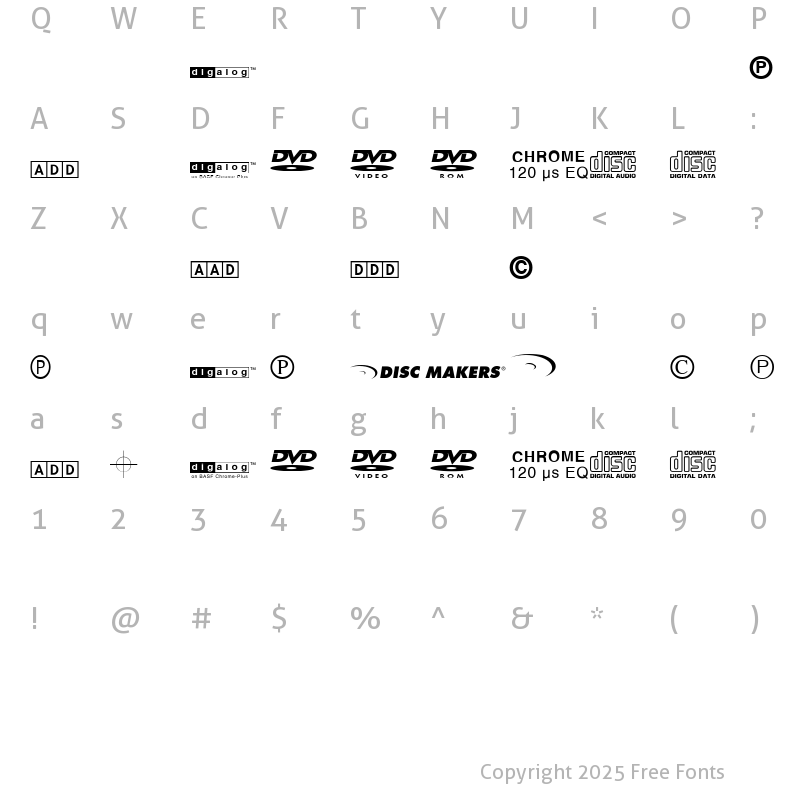 Character Map of DiscMakersFont0304 Regular