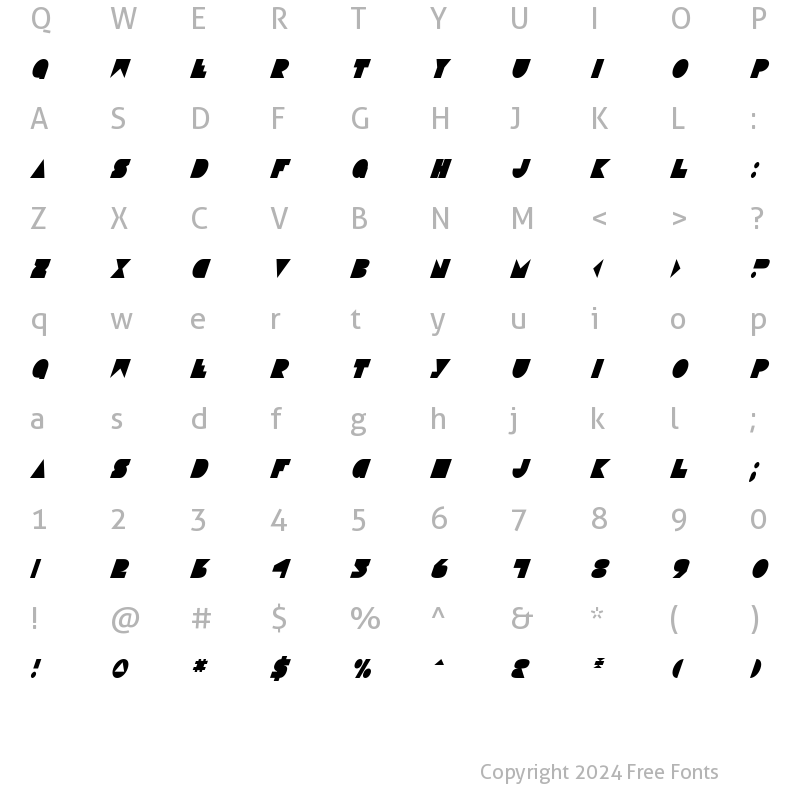 Character Map of Disco Deck Condensed Italic Condensed Italic