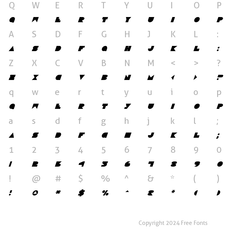 Character Map of Disco Deck Italic Italic