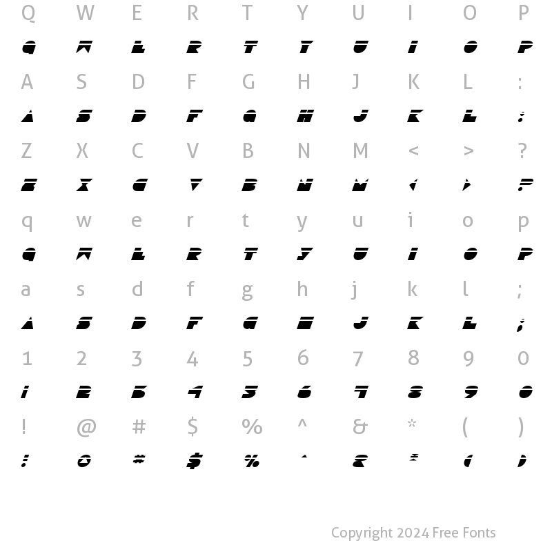 Character Map of Disco Deck Laser Italic Laser Italic