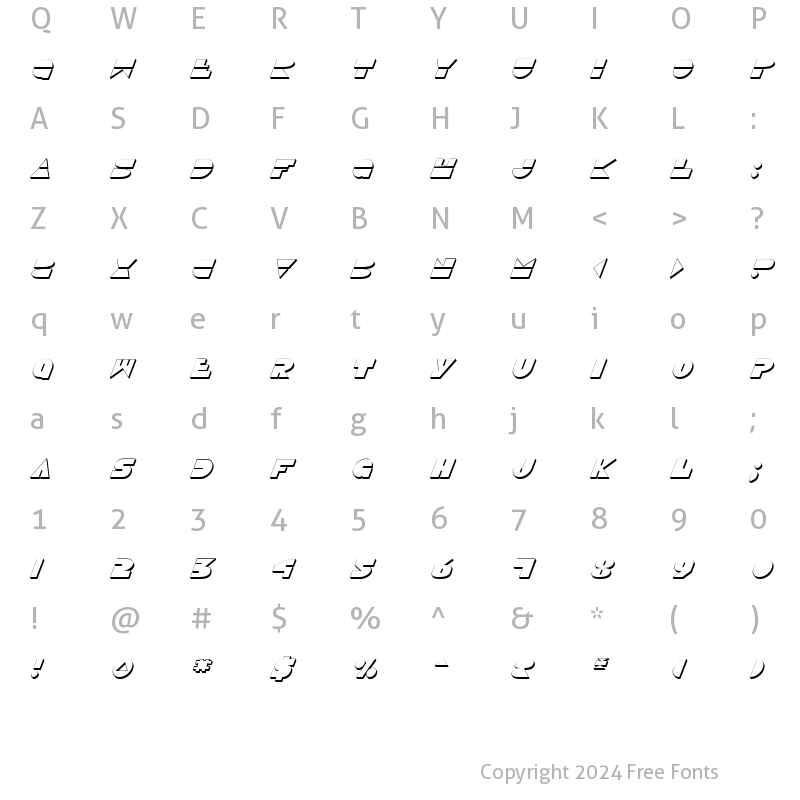 Character Map of Disco Duck 3D Italic 3D Italic