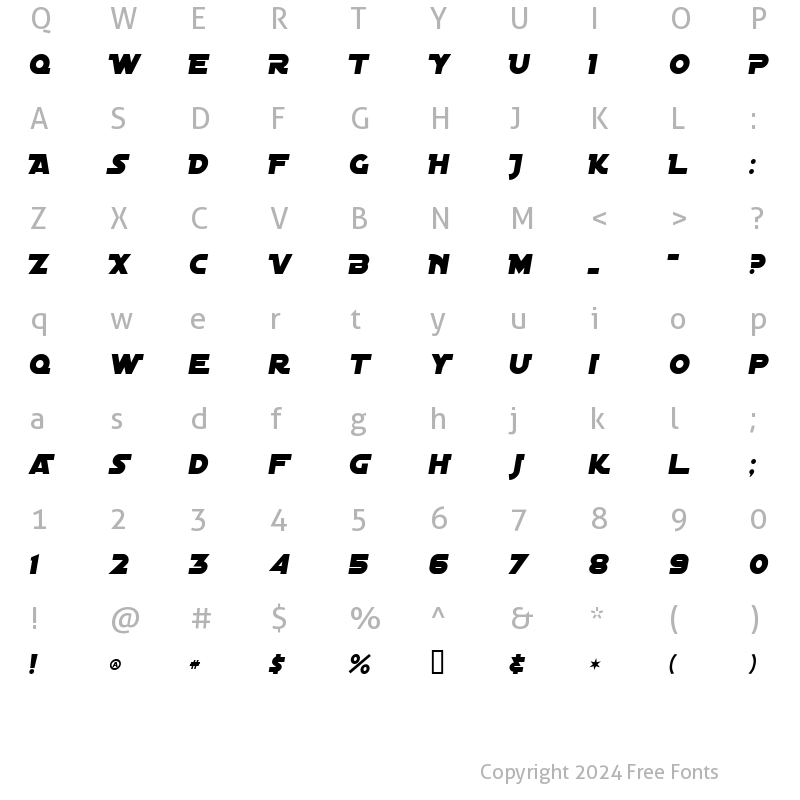 Character Map of Distant Galaxy Alternate Italic