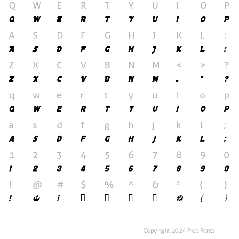 Character Map of Distant Galaxy Condensed Italic