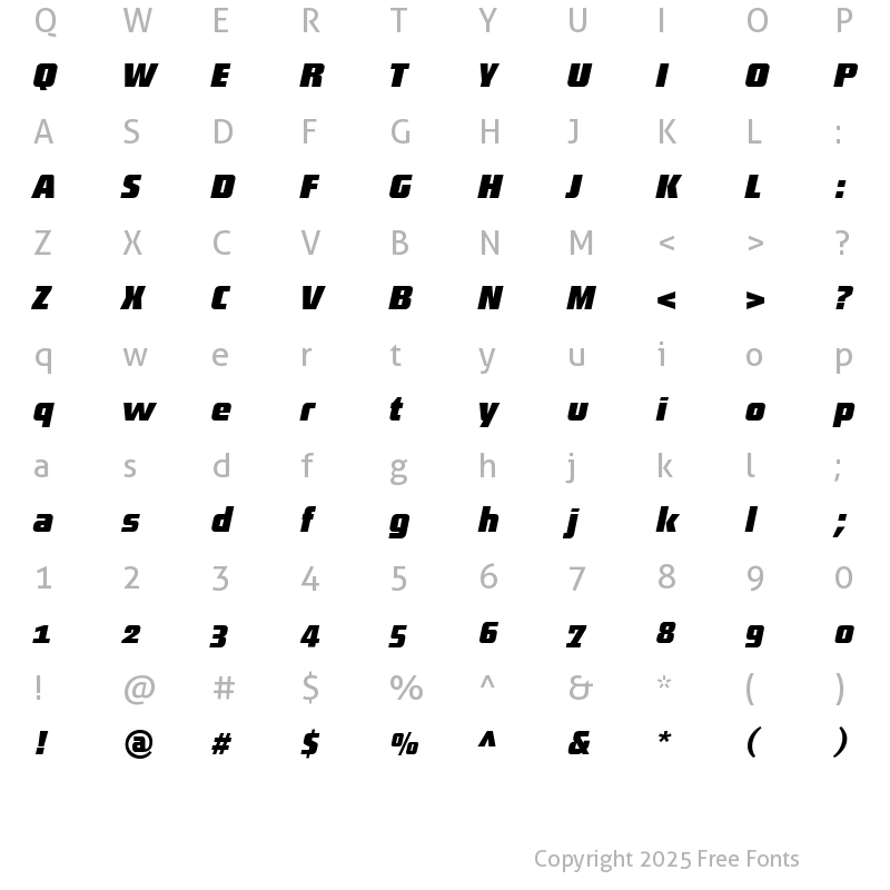 Character Map of District-BoldItalicAlt Regular