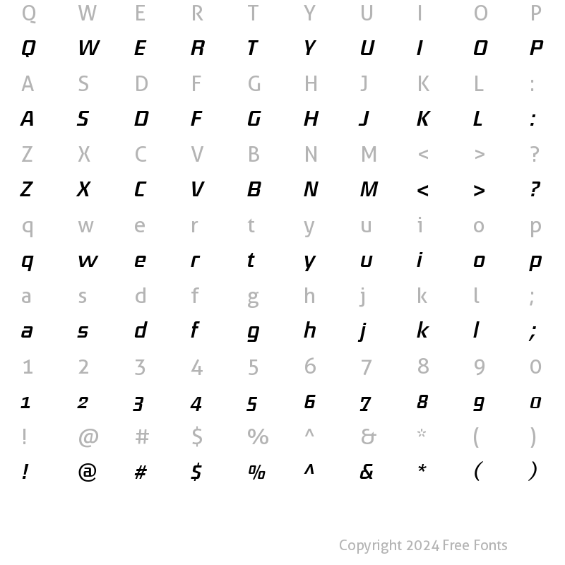 Character Map of District-RegularItalic Regular