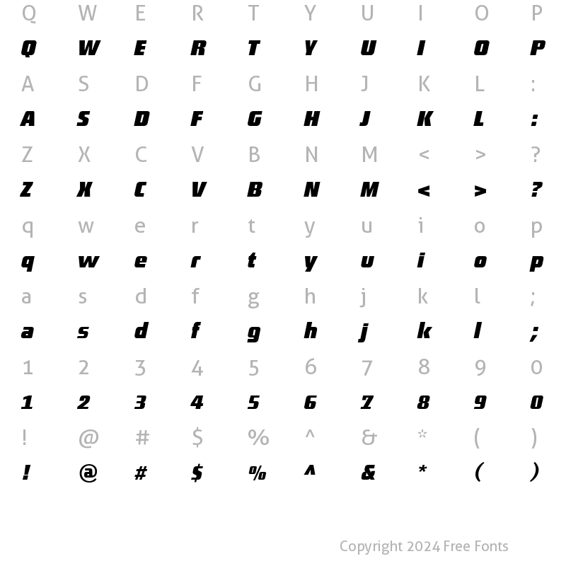 Character Map of DistrictTF-BoldItalicAlt Regular