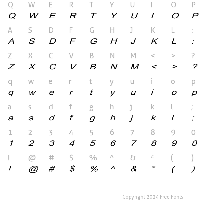 Character Map of Dixon Wd Italic Italic