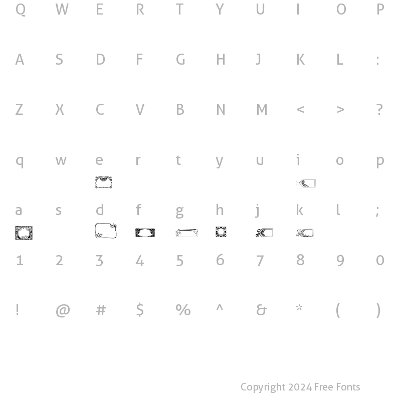 Character Map of Dizzinz Fancy Frames Regular