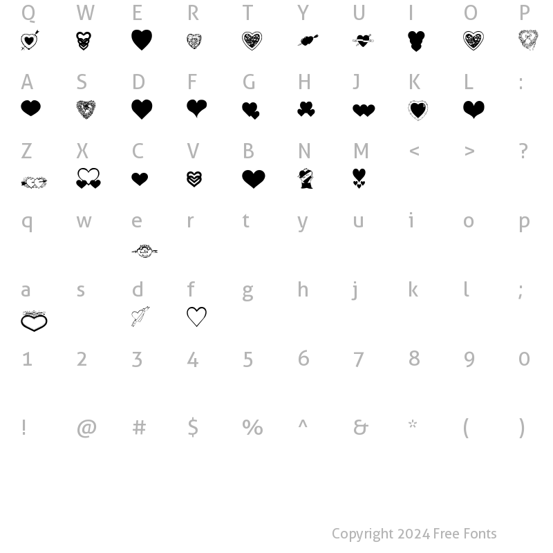 Character Map of Dizzinz SweetHearts Regular