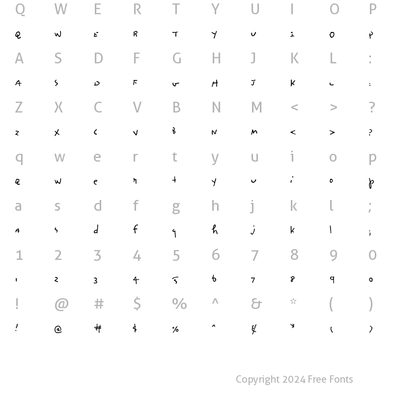 Character Map of Dizzy Regular