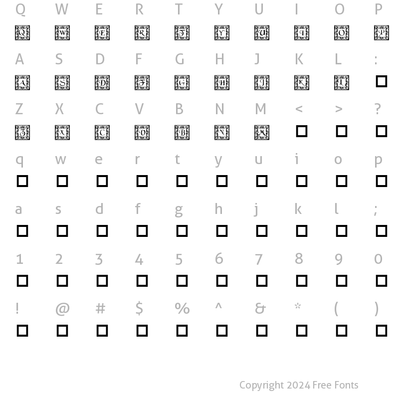 Character Map of DLFillegreeCaps Regular