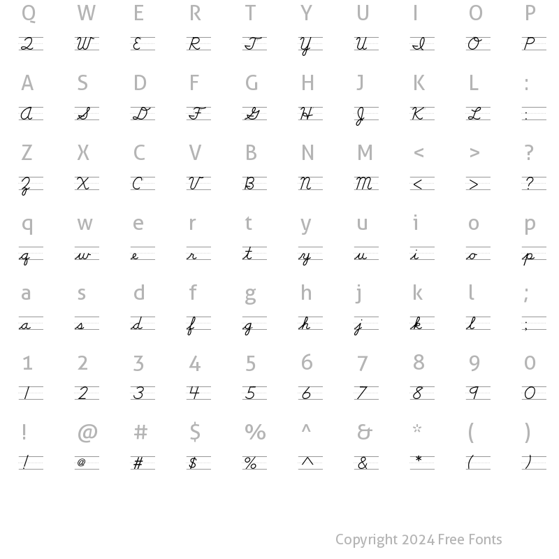 Character Map of DN Cursive Arrows Rules Regular