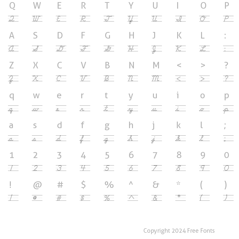 Character Map of DN Cursive Outlines Rules Regular