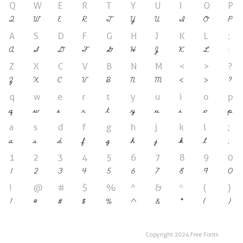 Character Map of DN Cursive with Arrows Regular