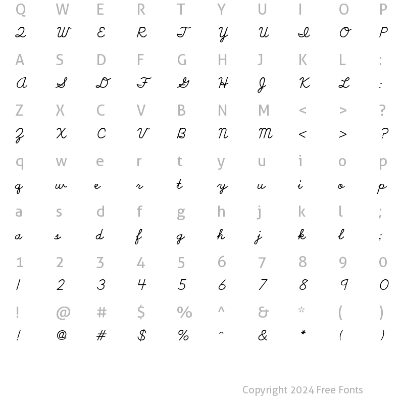 Character Map of DnealianCursive Regular