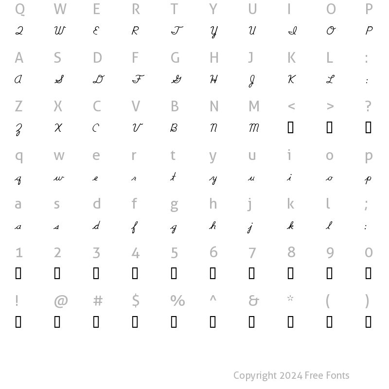 Character Map of DNealianRegular Regular