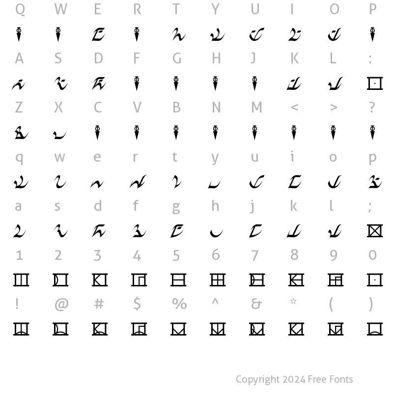 Character Map of D'ni Script Regular