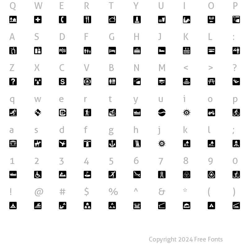 Character Map of DNR Recreation Symbols Regular