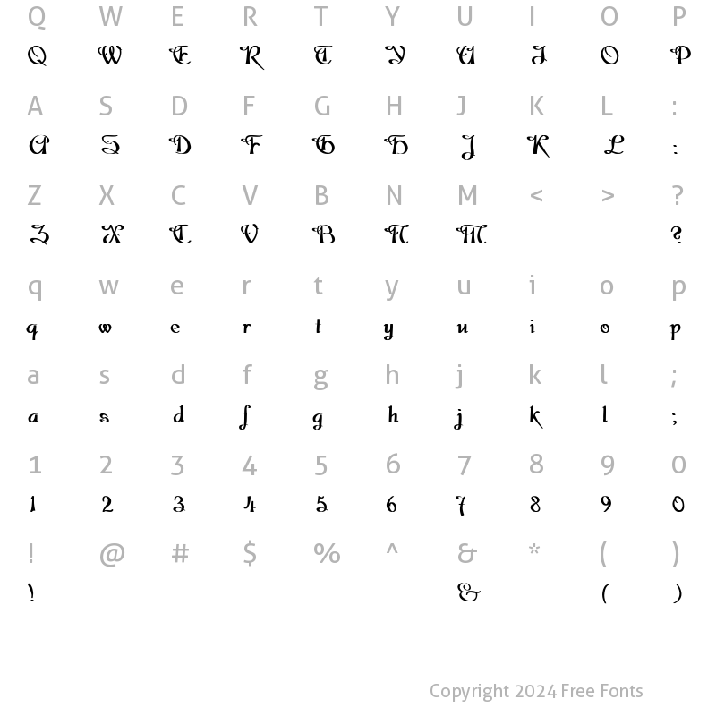 Character Map of Dobkin Bold Lefty Plain