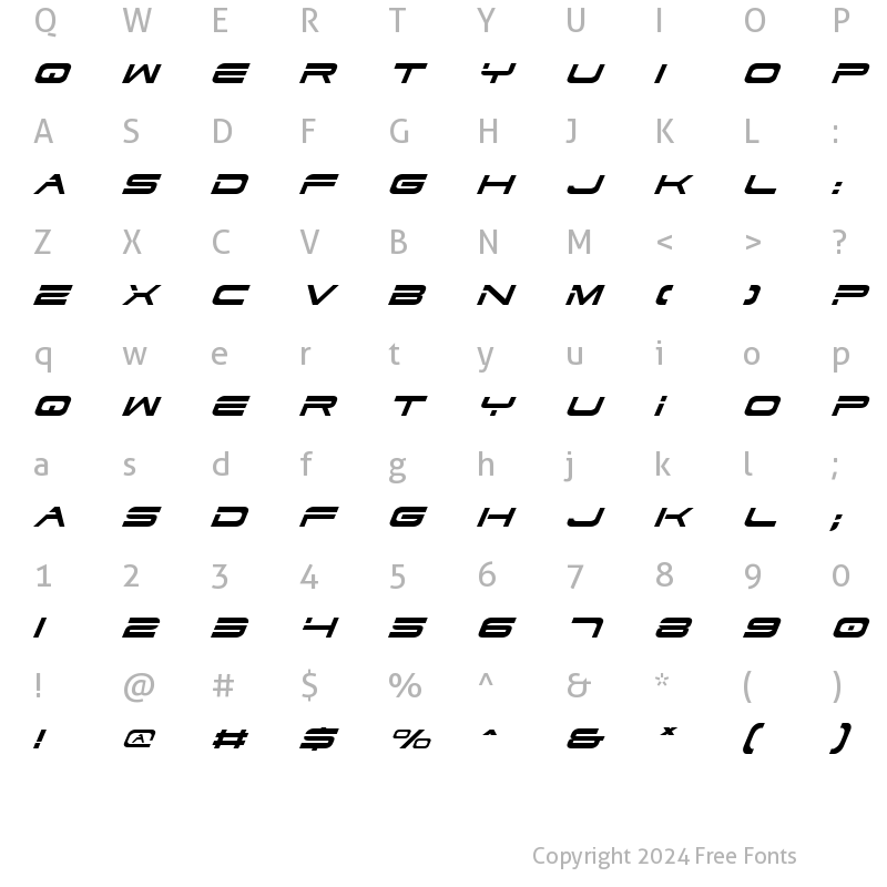 Character Map of Dodger Italic Italic