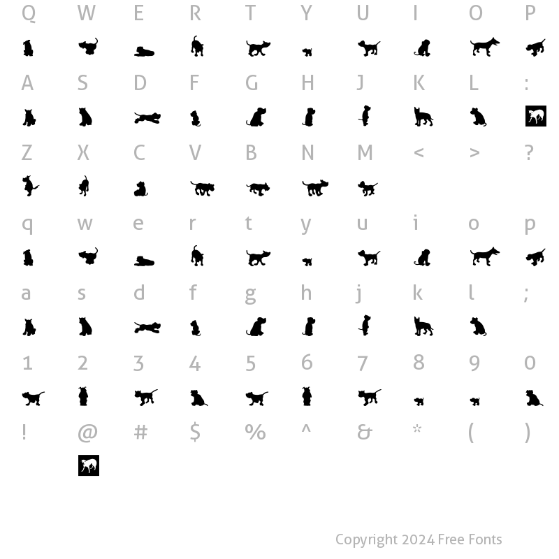 Character Map of Dog30 Silhouette Regular