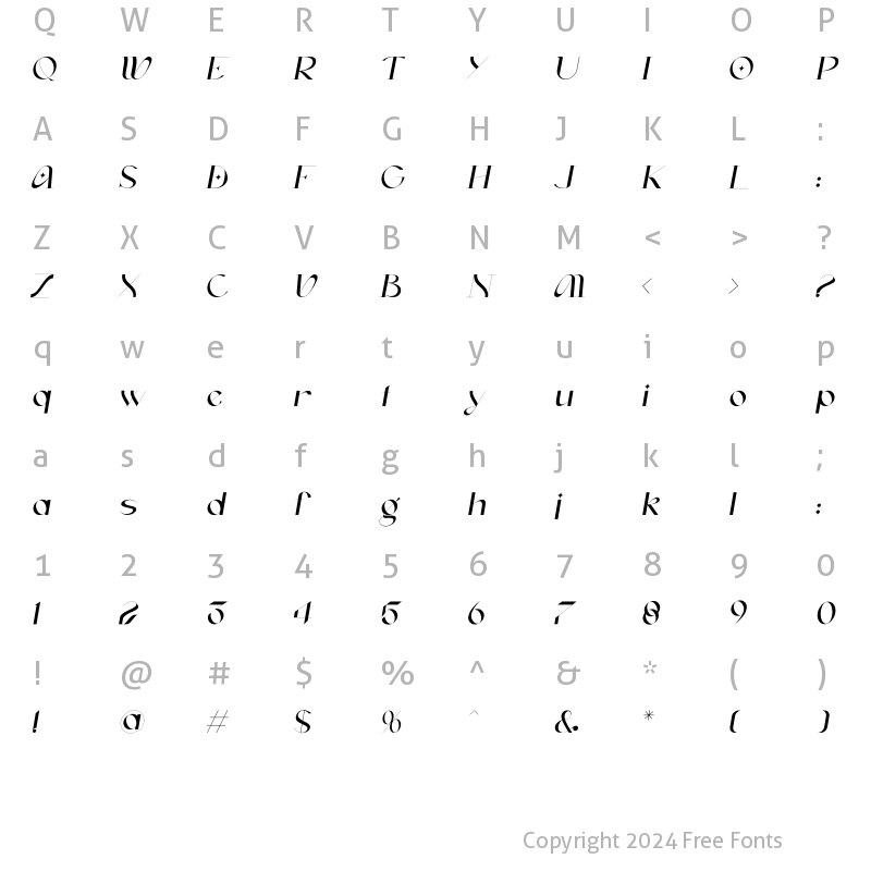 Character Map of Doky Italic