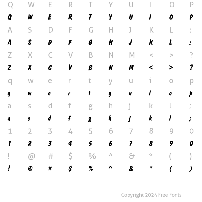 Character Map of DomCasual Becker Bold Italic