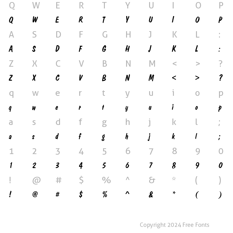 Character Map of DomCasual Becker Italic