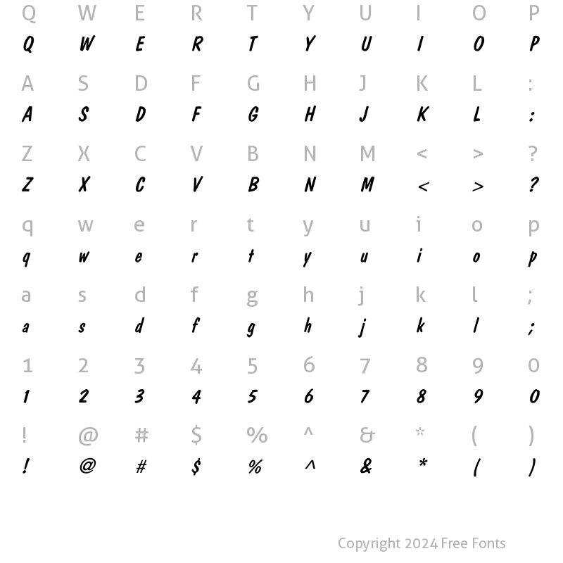 Character Map of DomCasual Italic Italic