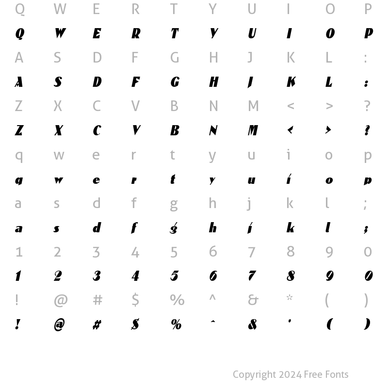 Character Map of DomenicCondensed Oblique