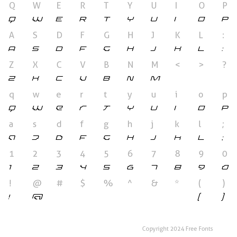 Character Map of Dominator ThinItalic