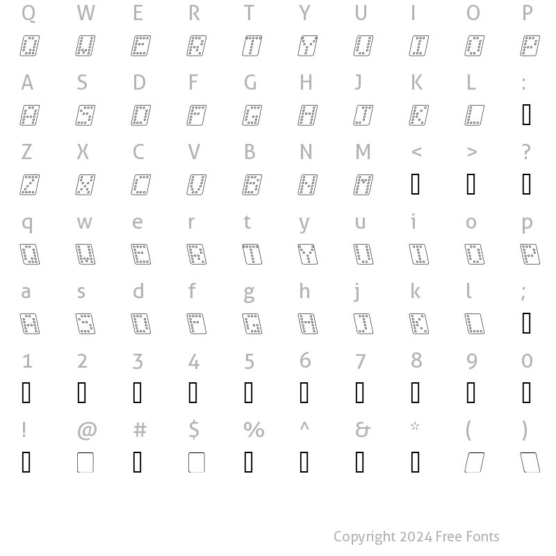 Character Map of Domino bred kursiv omrids Regular