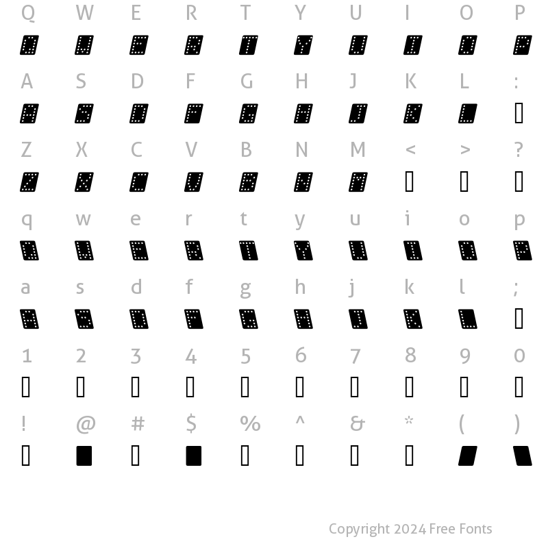 Character Map of Domino bred kursiv Regular