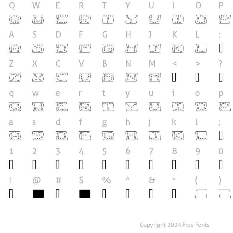 Character Map of Domino flad kursiv omrids Regular