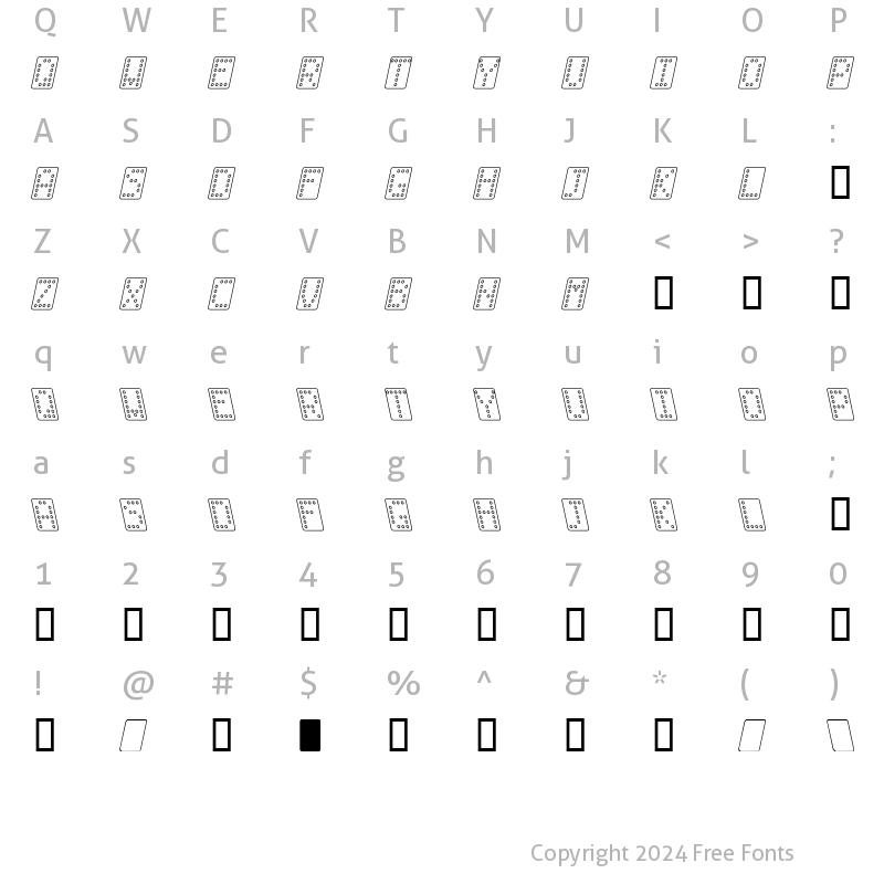 Character Map of Domino normal kursiv omrids Regular