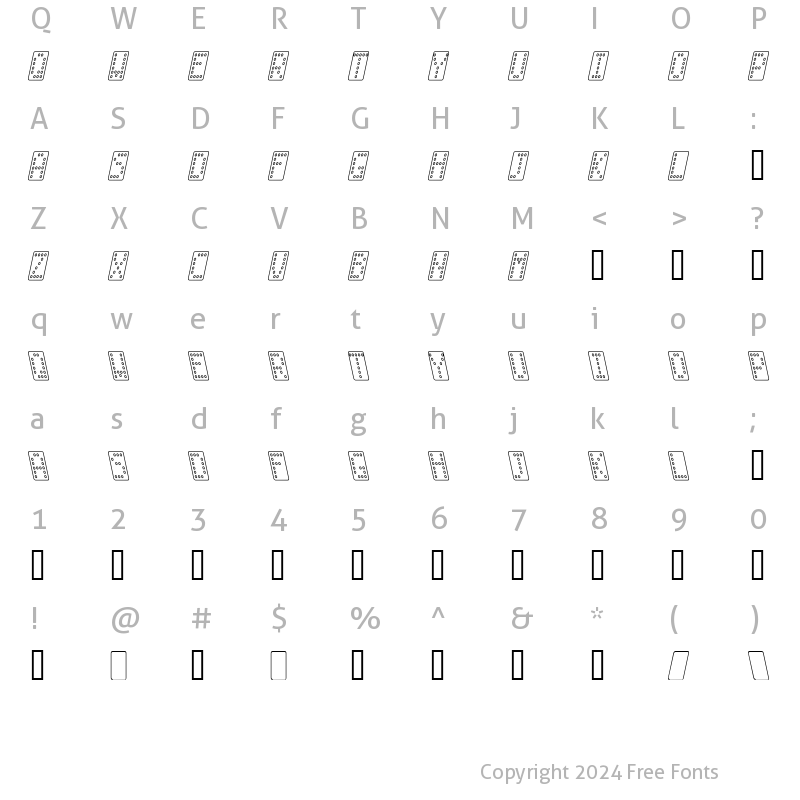 Character Map of Domino smal kursiv omrids Regular