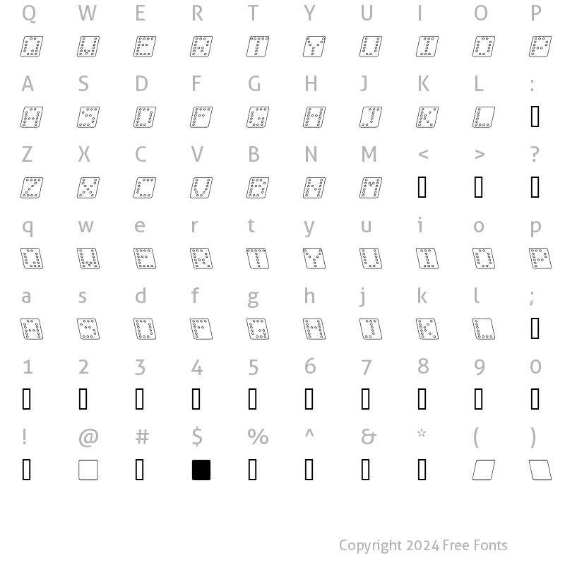 Character Map of Domino square kursiv omrids Regular