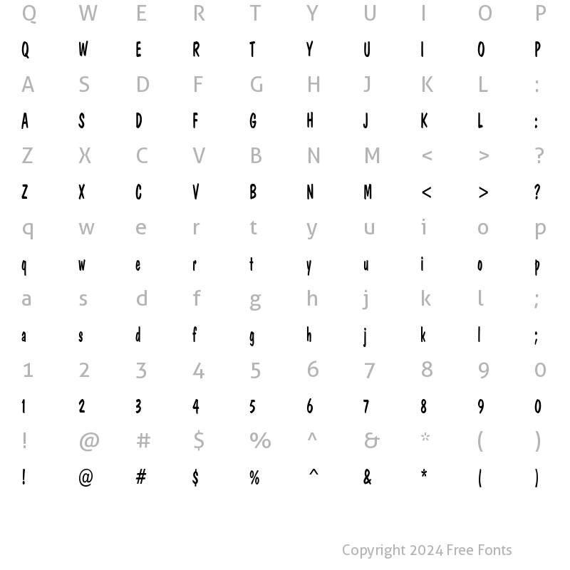 Character Map of DonCasualCondensed Regular