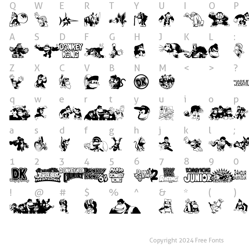 Character Map of Donkey Kong World Regular