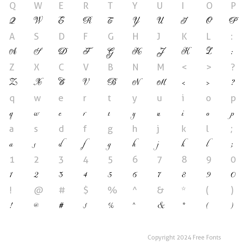 Character Map of Donna Bodoni Aa Script Regular