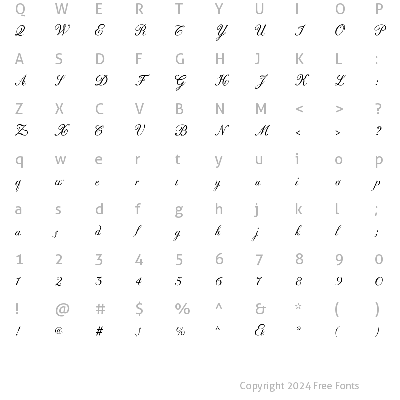 Character Map of Donna Bodoni Ce Script Regular