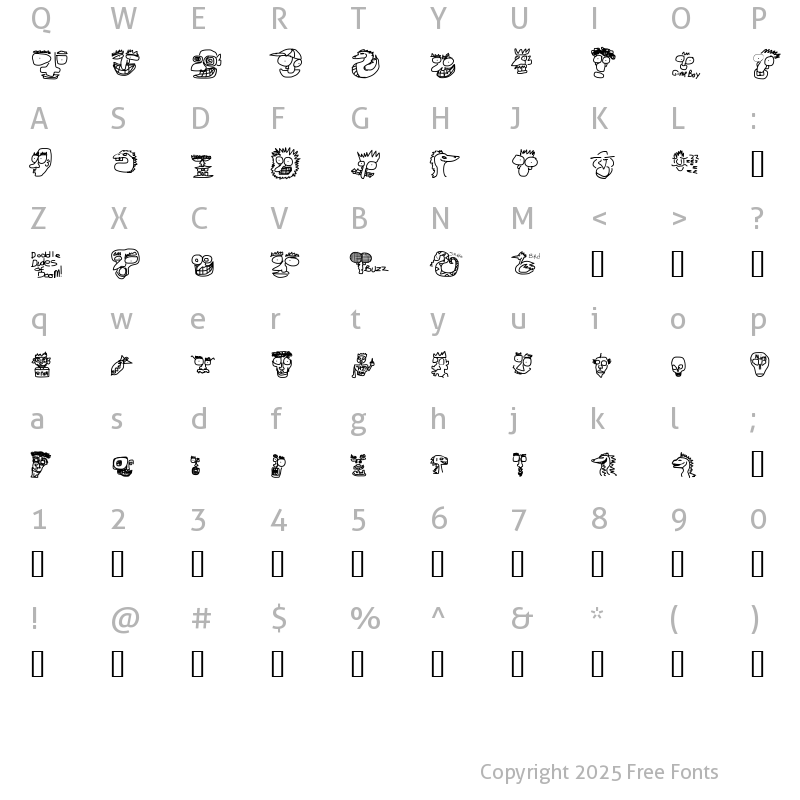 Character Map of Doodle Dudes of Doom Regular