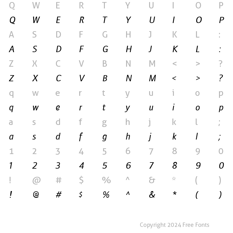 Character Map of Doradani Italic