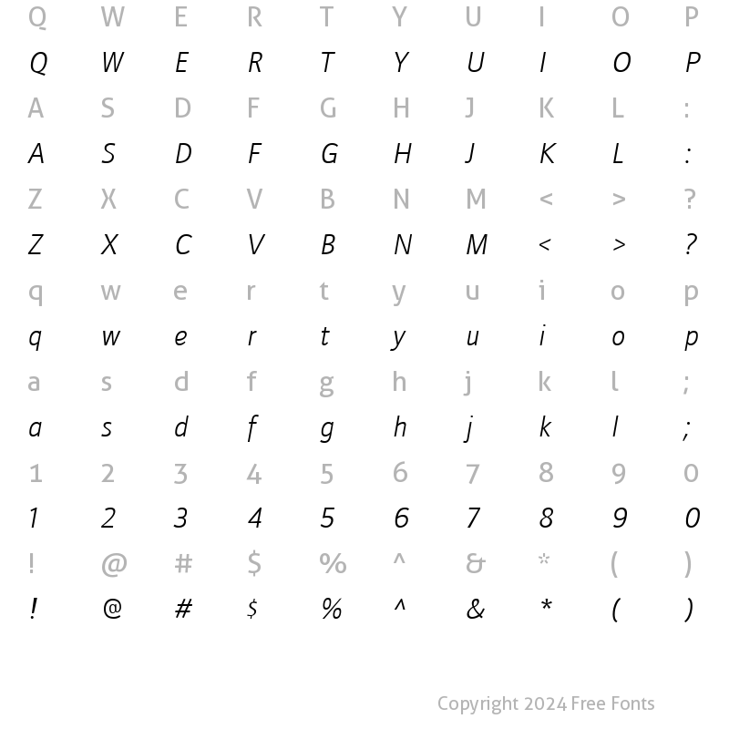 Character Map of Doradani Light Italic