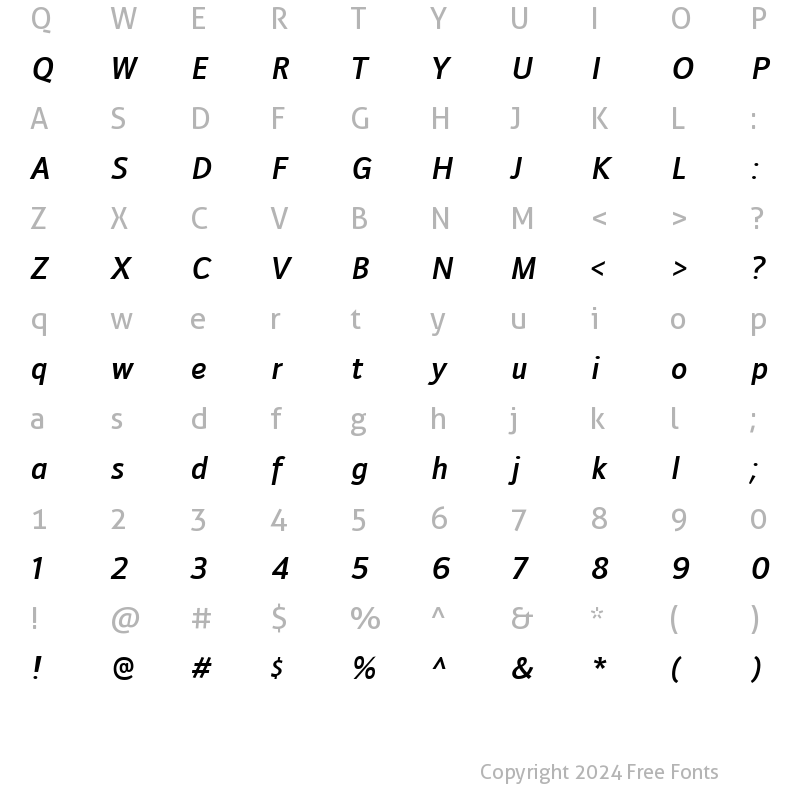 Character Map of Doradani Semibold Italic