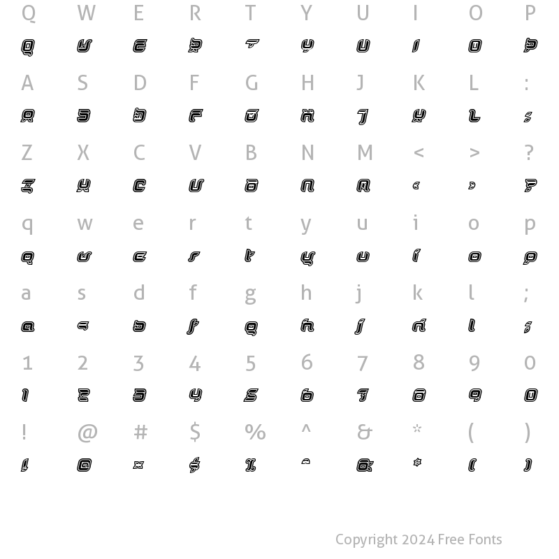 Character Map of Doris OrangeOutlineItalic Regular