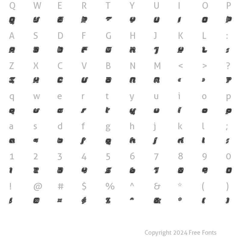 Character Map of DorisOrange Outline Italic