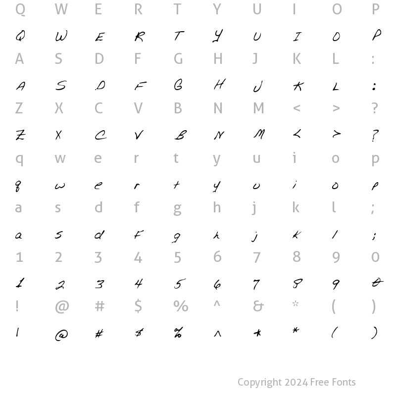 Character Map of DorothysHand Regular